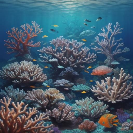 Underwater Family Amidst Coral and Marine Life