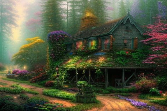 Overgrown House in Forest: Ethereal Fantasy Art