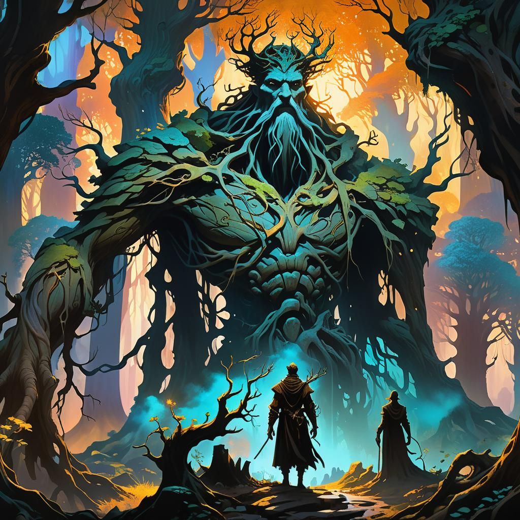 Regal Figure in Mystical Forest: Dark Fantasy Art