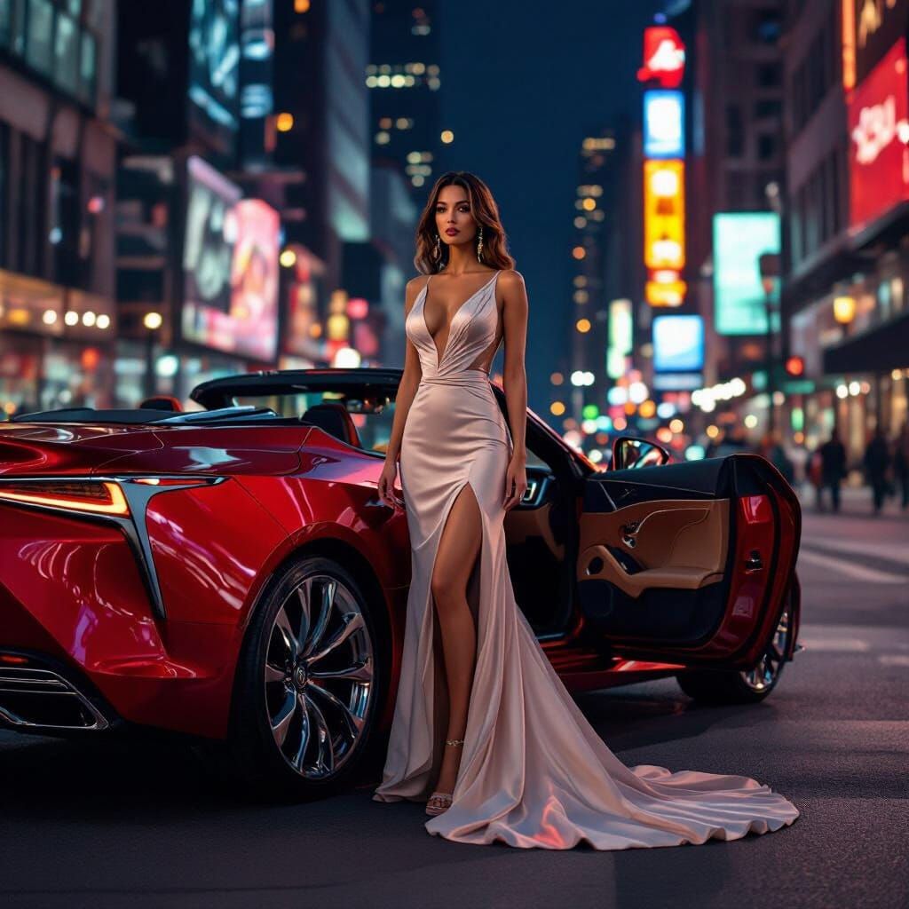 Therapist in Evening Gown Stepping out of Lexus in New York