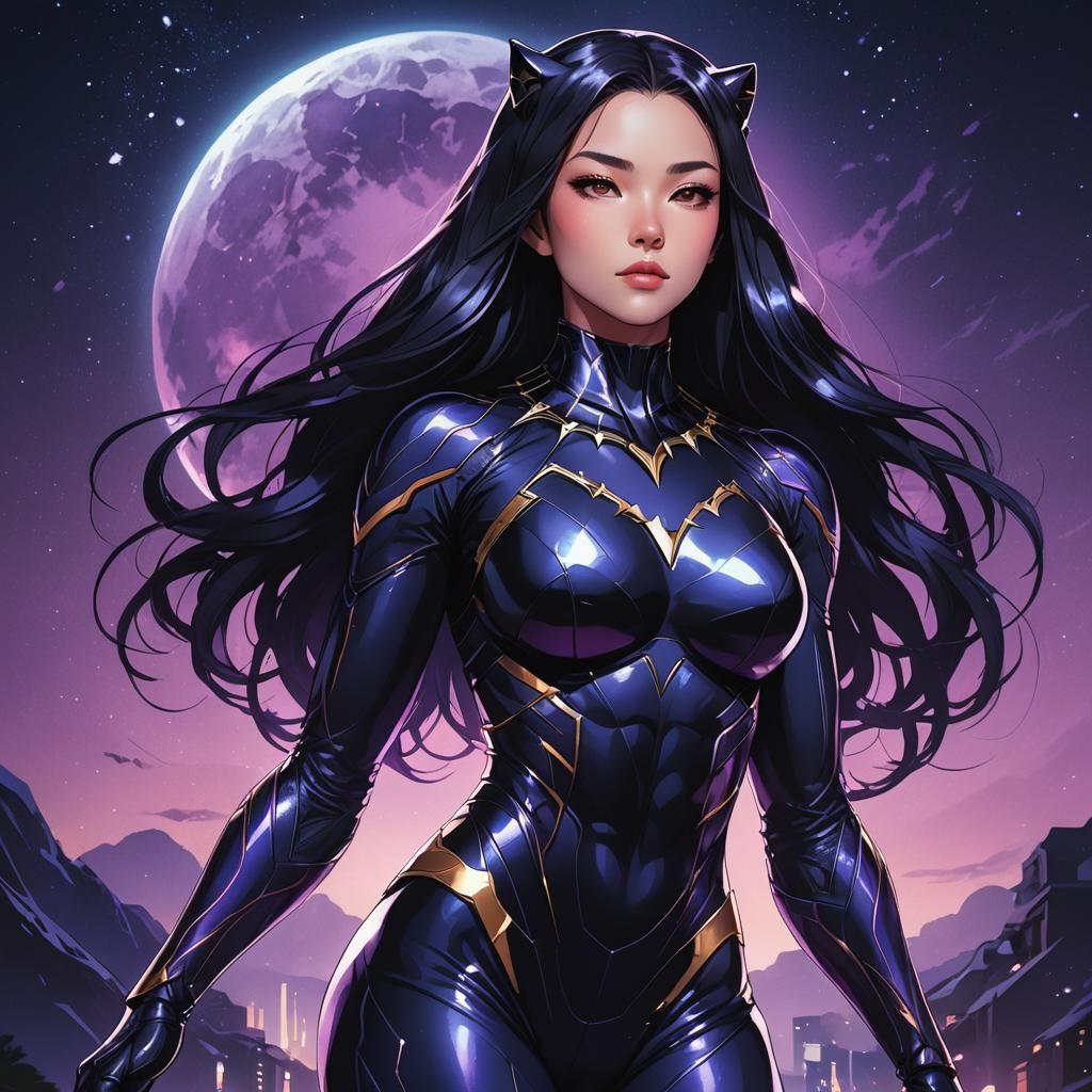 Anime Woman in Black Panther Suit