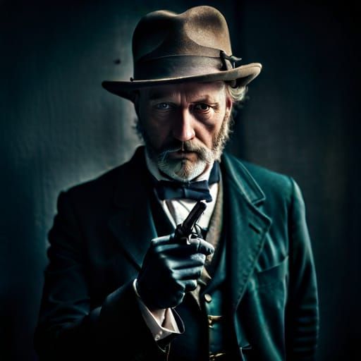 Victorian Scientist Portrait with Flintlock Pistol