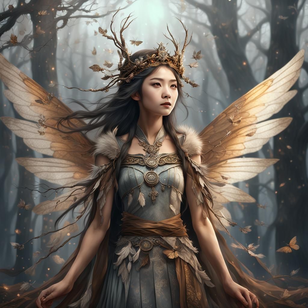 Wolf Fairy with Delicate Wings Digital Painting