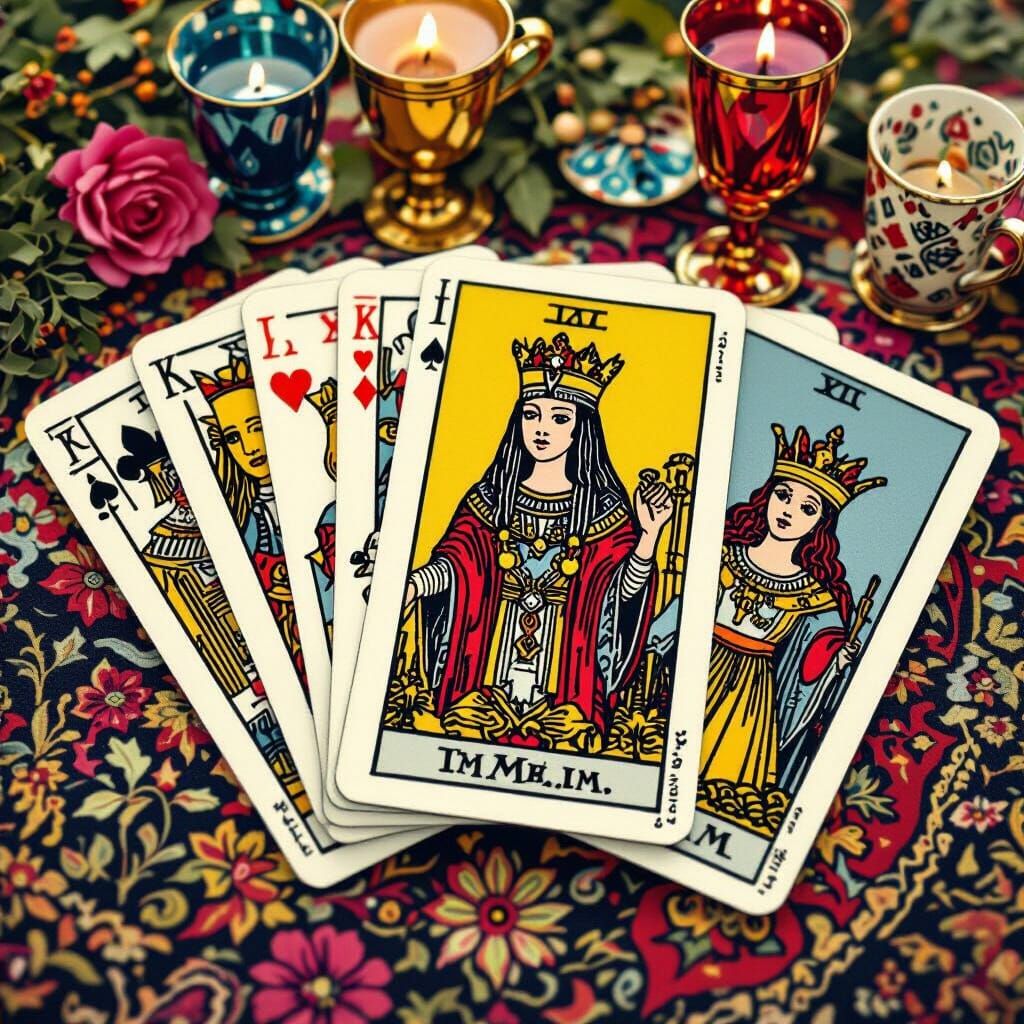 Mystical Tarot Cards in Whimsical Digital Art Style