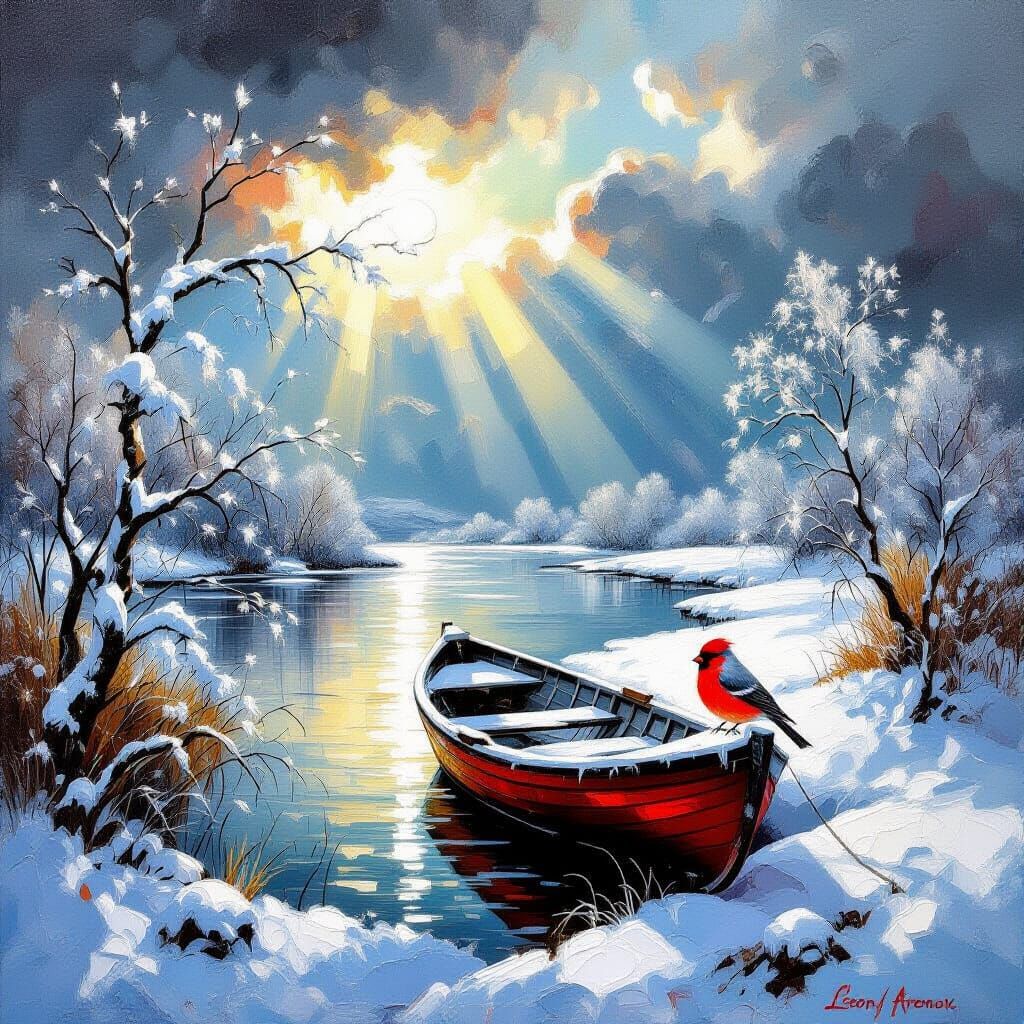 Mystical Snowy Landscape Impasto Oil Painting