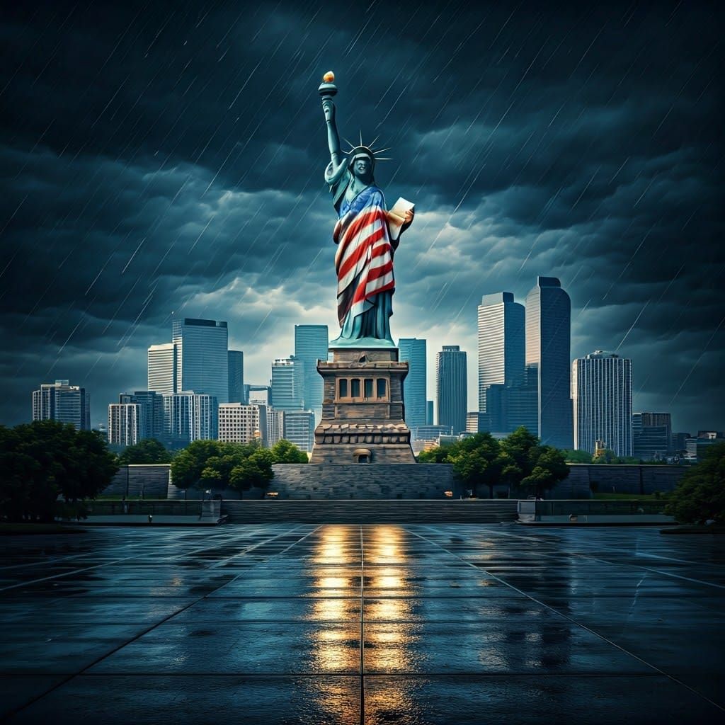 Statue of Liberty in Denver Rainstorm: Matte Painting