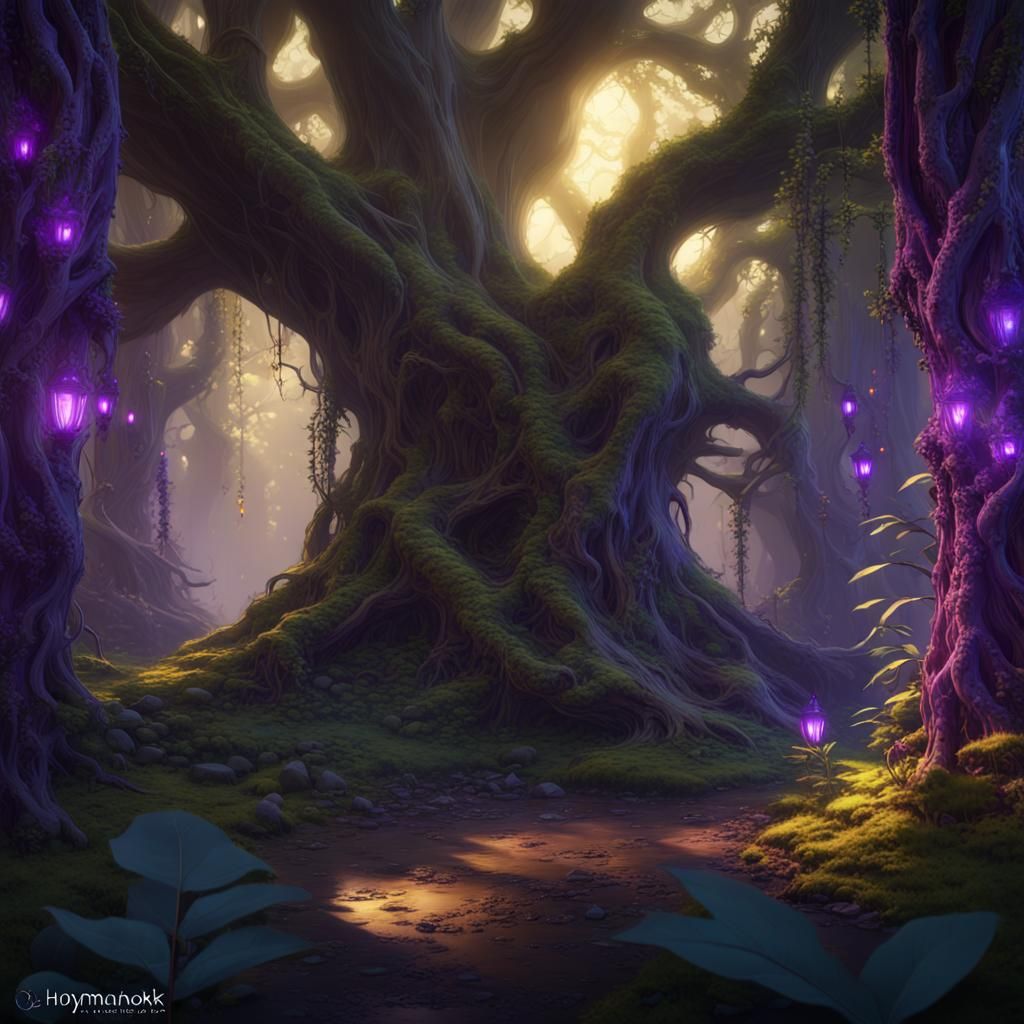 Enchanted Forest with Talking Trees: Dark Fantasy Art