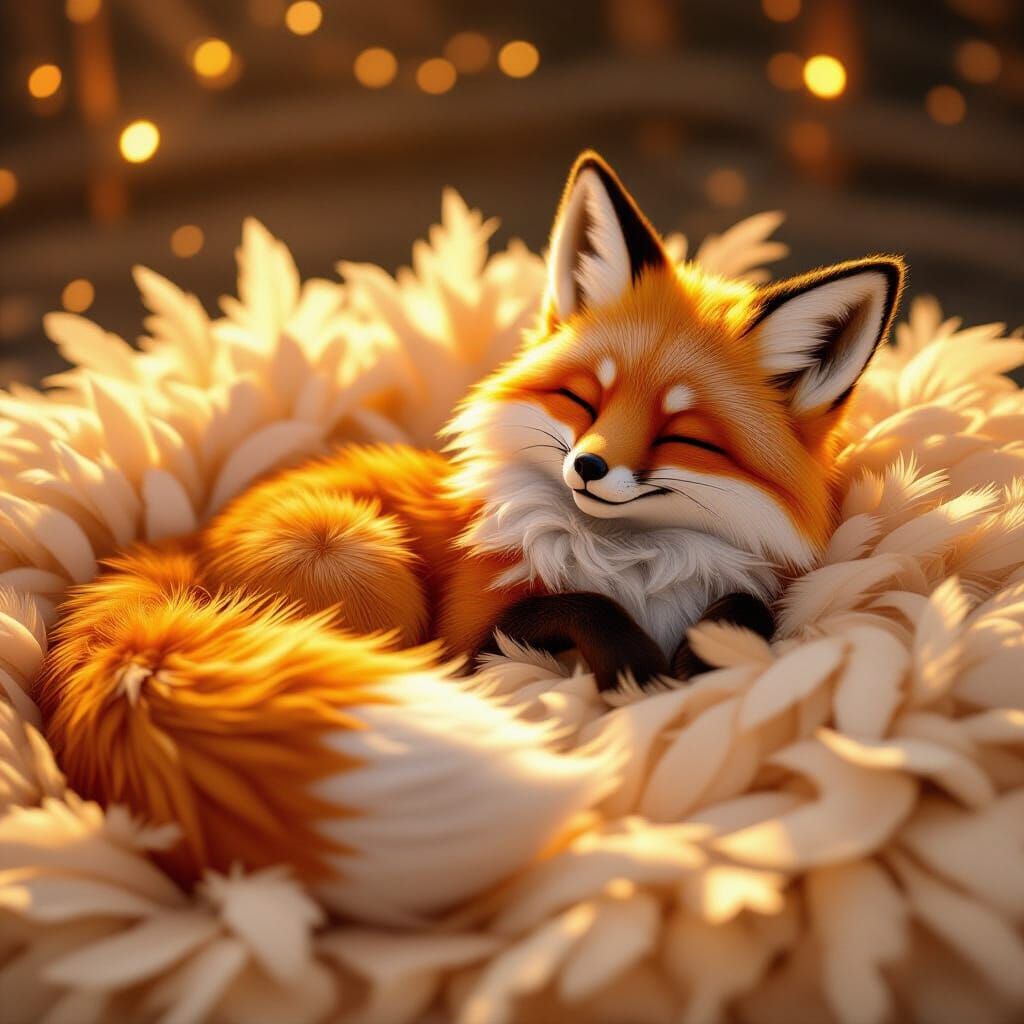 Relaxed Fox in Feathers: 3D Anime Art