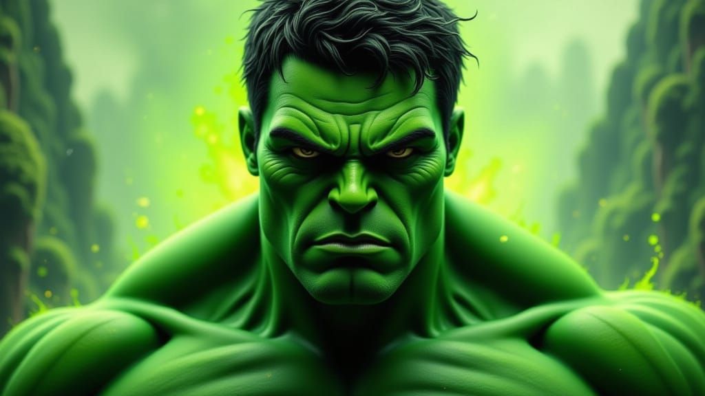 Incredible Hulk Roaring in Green and Turquoise