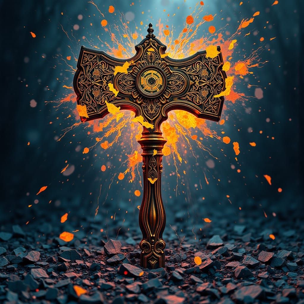 Ornate Hammer Bursts Skyward with Glowing Glyphs