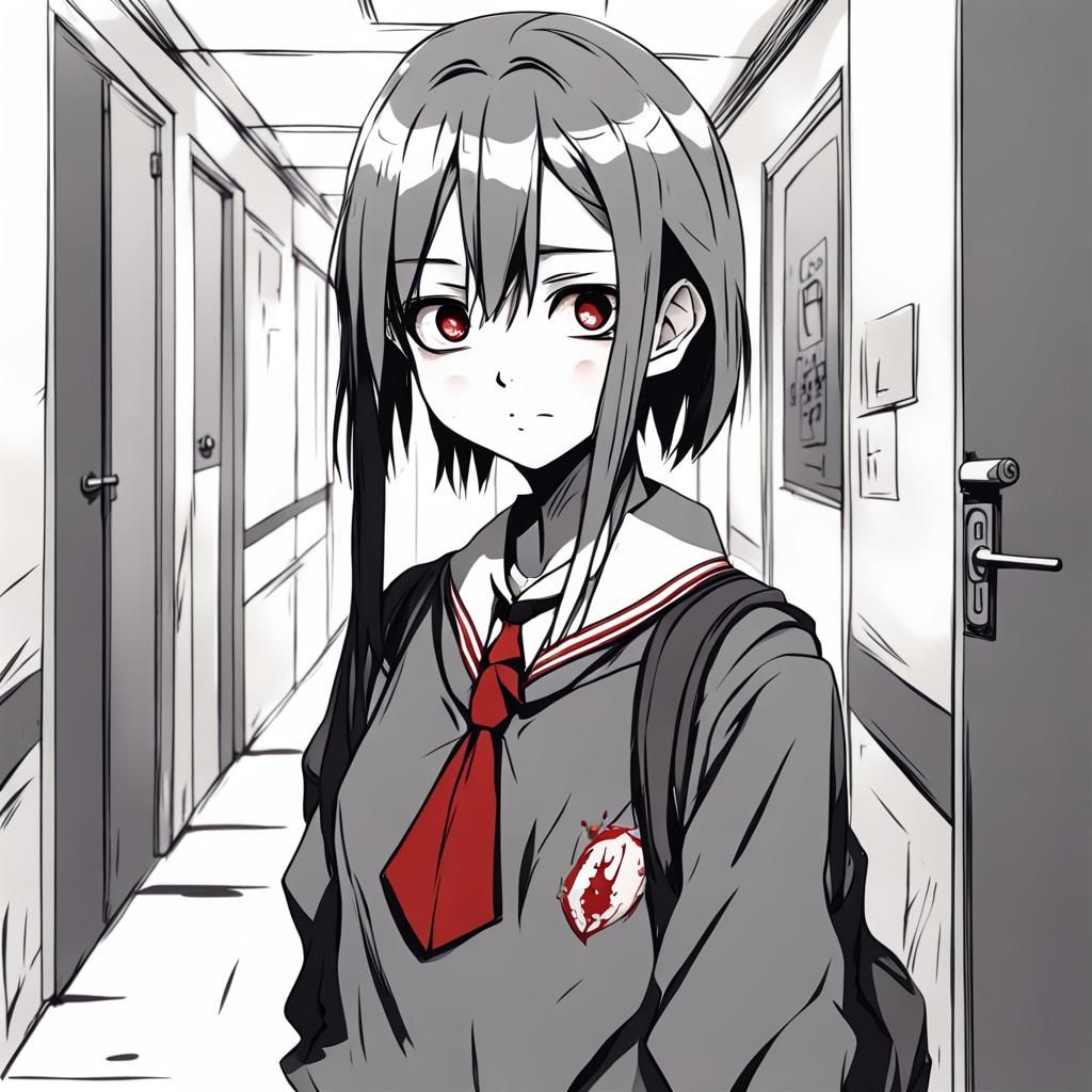 Concerned anime school girl