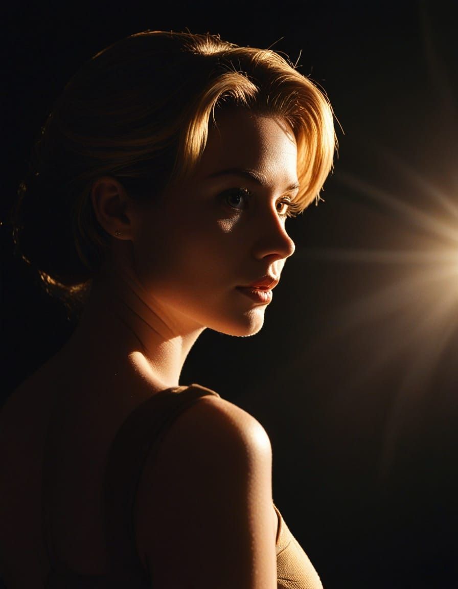 Woman in Silhouette with Golden Rays: Film Noir Aesthetic