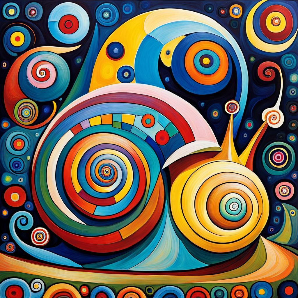 Whimsical Snail in Abstract Modern Art Style