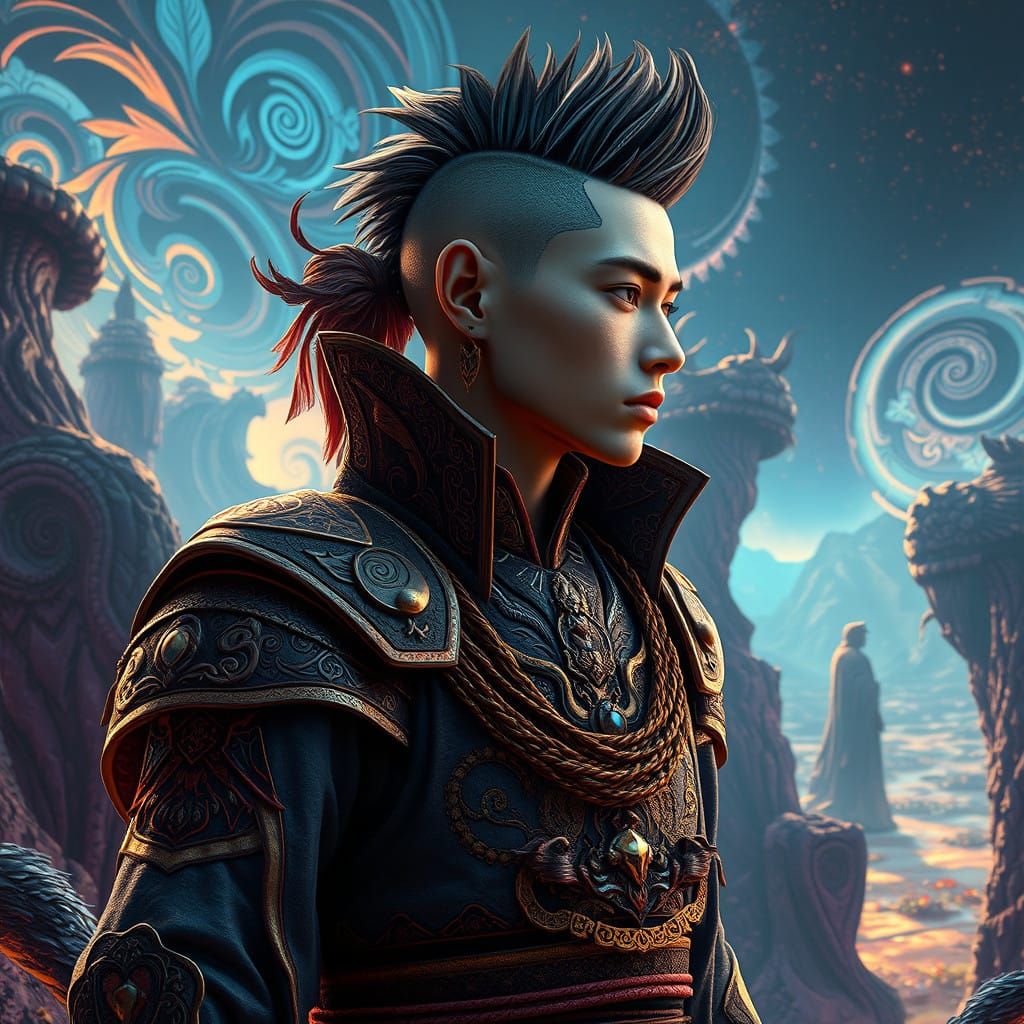 Heroic Figure in Mystical Landscape with Low Taper Fade