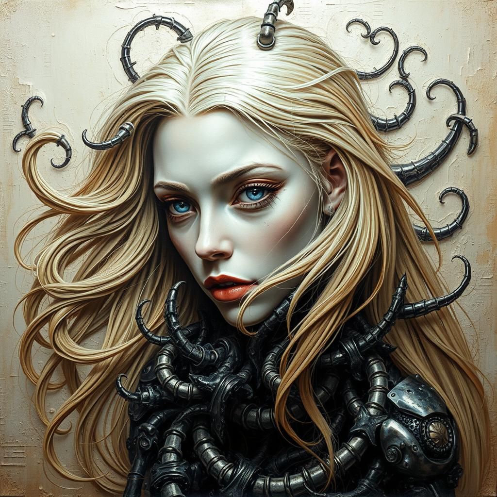 Surreal Blonde in Impasto Heavy Metal Art