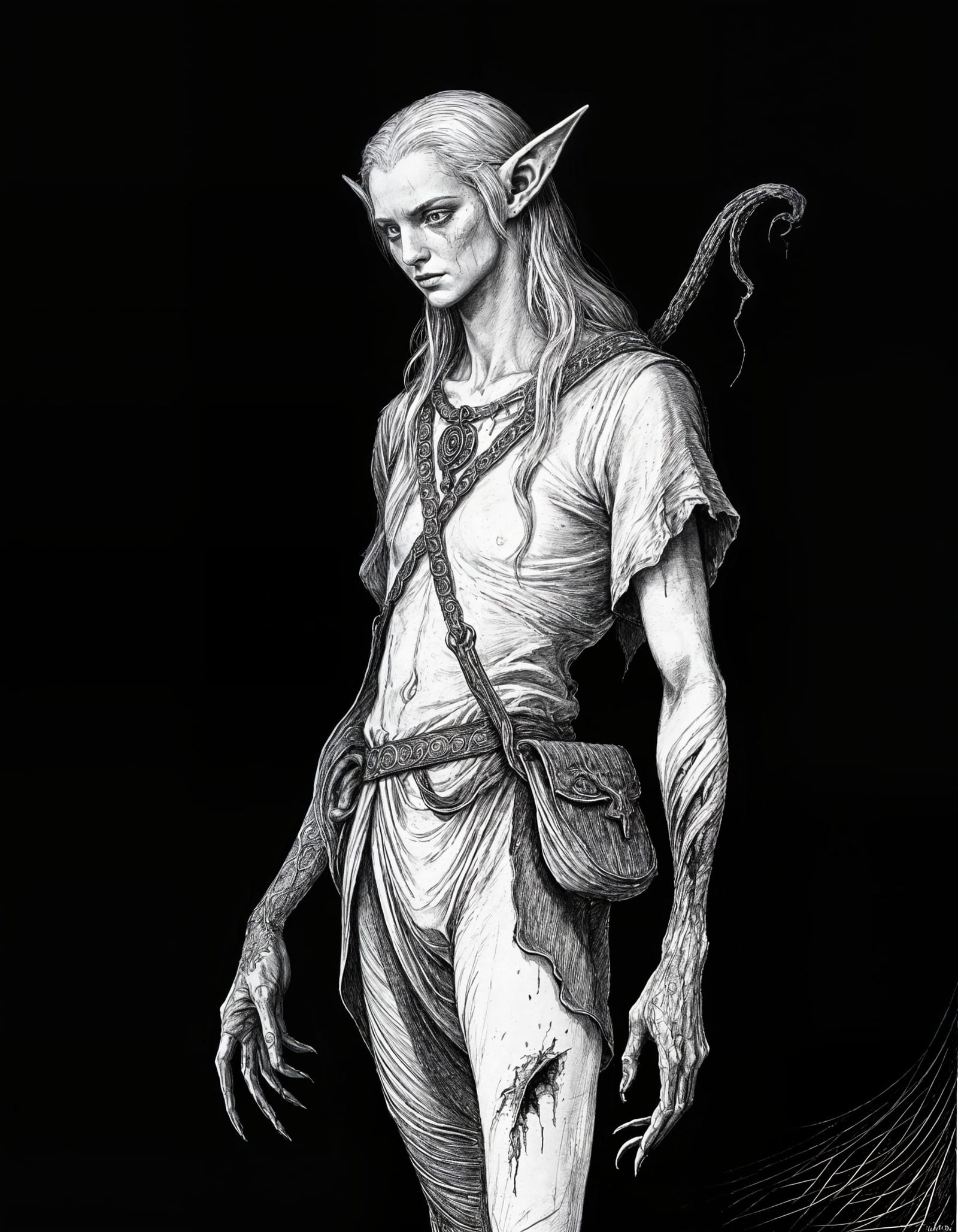 OSR Elf Explorer in Chiaroscuro Illustration