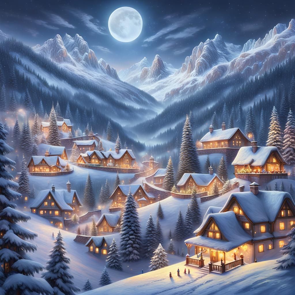Alpine Village in Winter: A Cozy Matte Painting