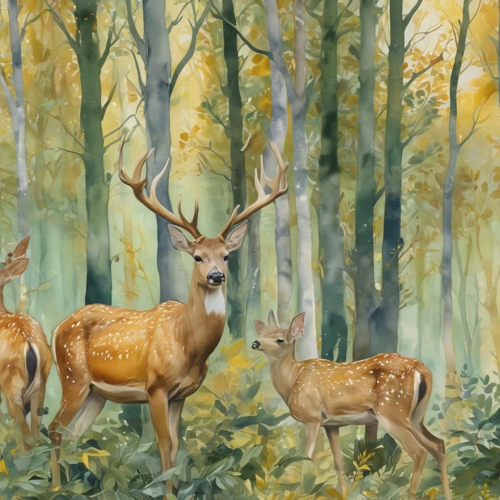 Gold and Silver Deer in Enchanted Christmas Forest