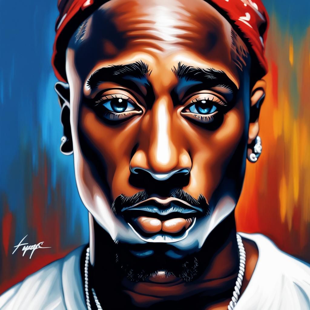 Hyperrealistic Tupac Portrait with Blue Eyes