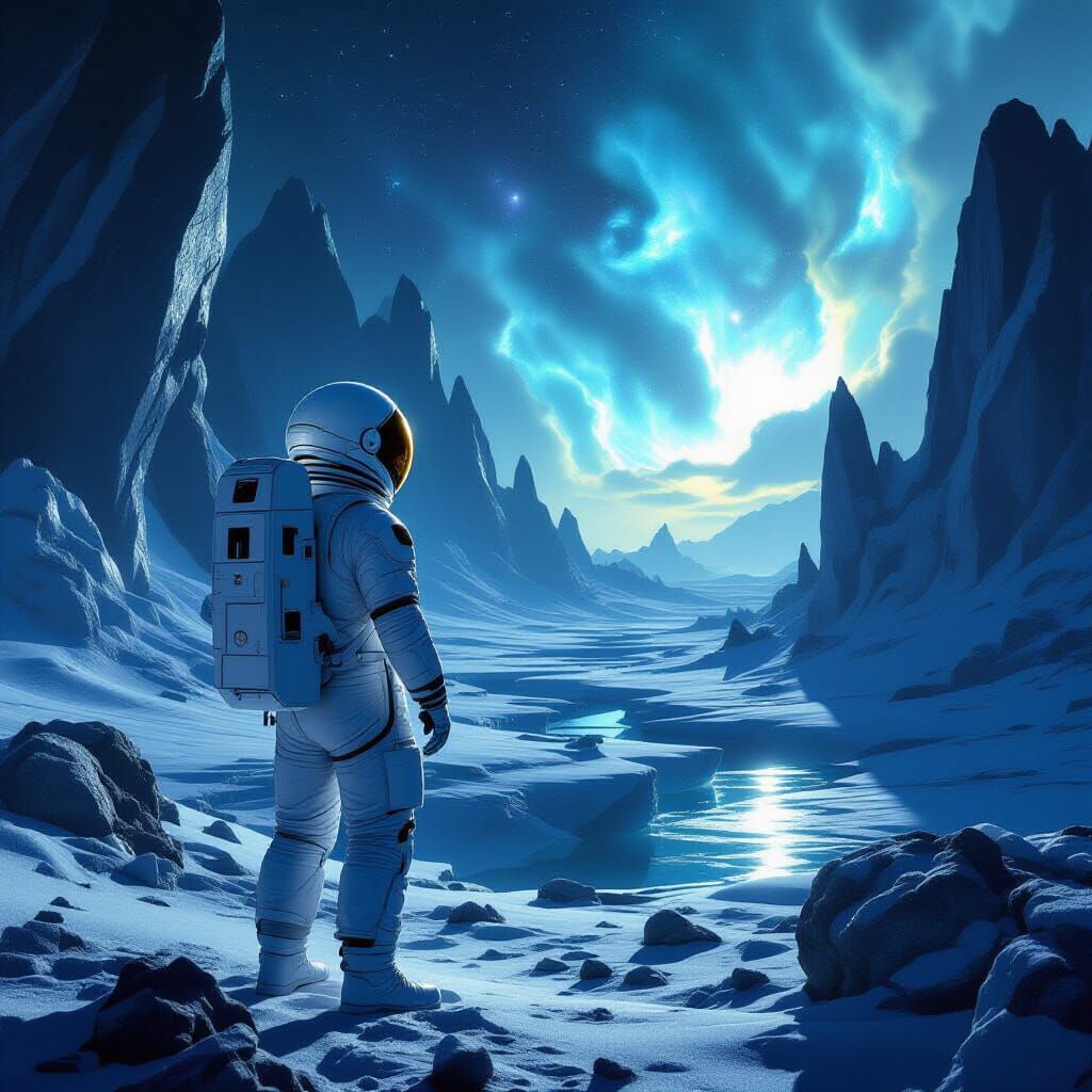 Astronaut Gazing at Alien World in Dreamlike Photorealism