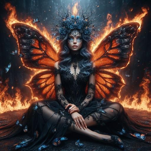 Fire Fae with Black Dress and Wings