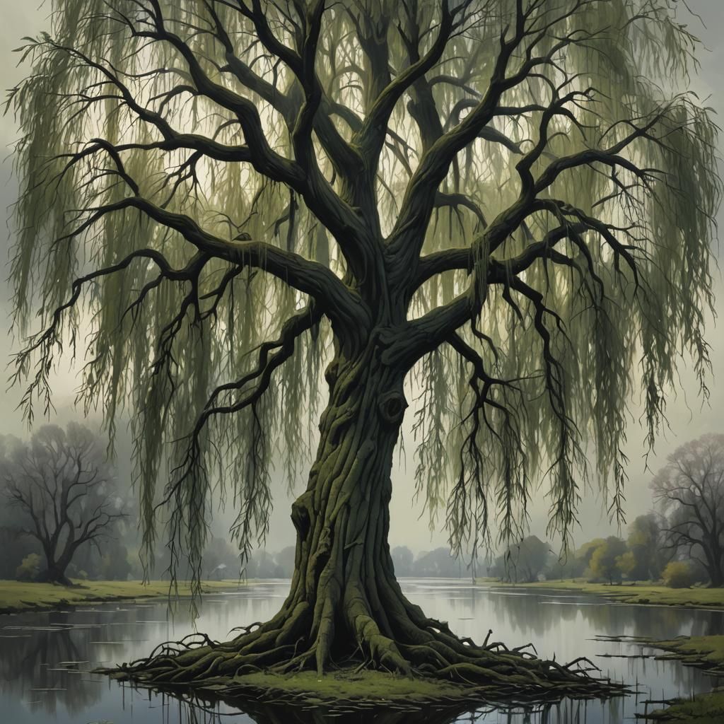 Sinister Willow Tree Weeps: A Dark Fantasy