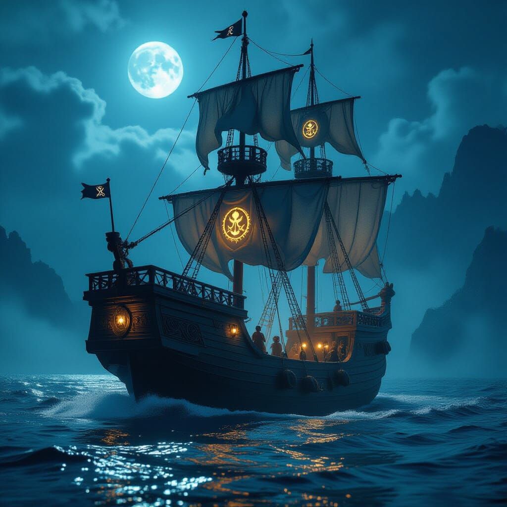 Mystical Pirate Ship Sails Through Ethereal Sea
