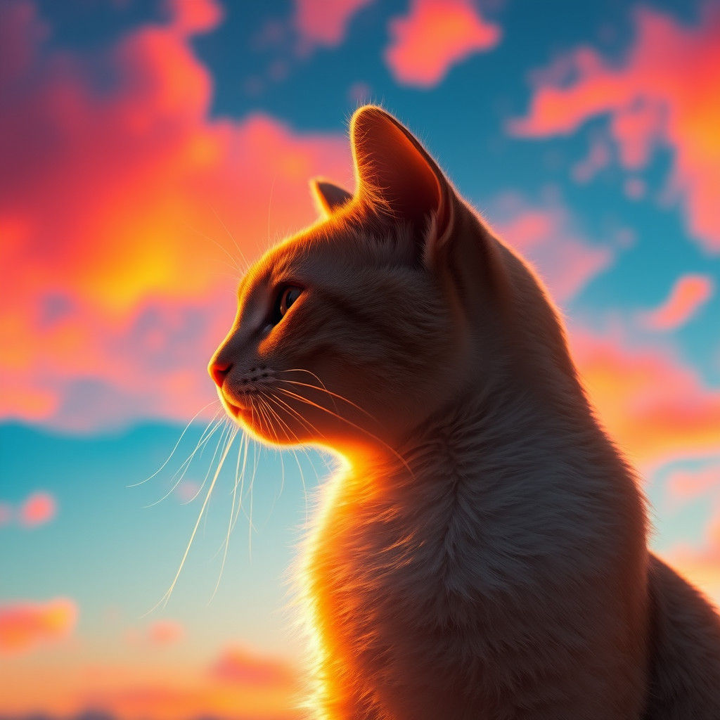 Cat Silhouette at Sunset: Detailed Matte Painting