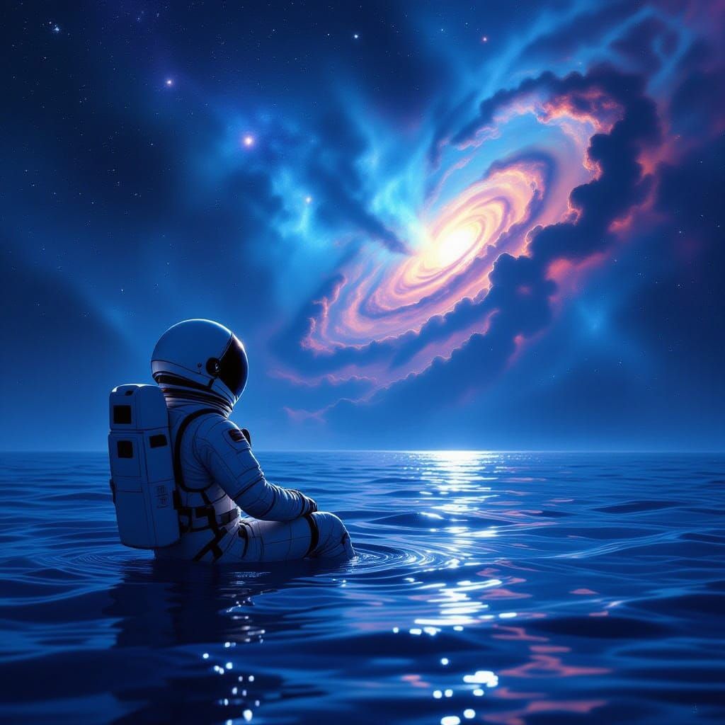Astronaut Lost in Cosmic Ocean: Dark Fantasy Concept Art