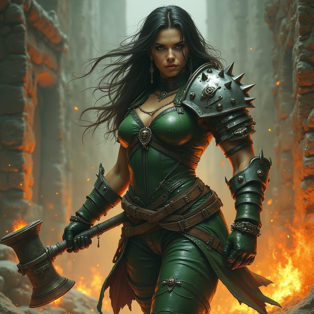 Half-Orc Blacksmith Adventurer with Magic Hammer