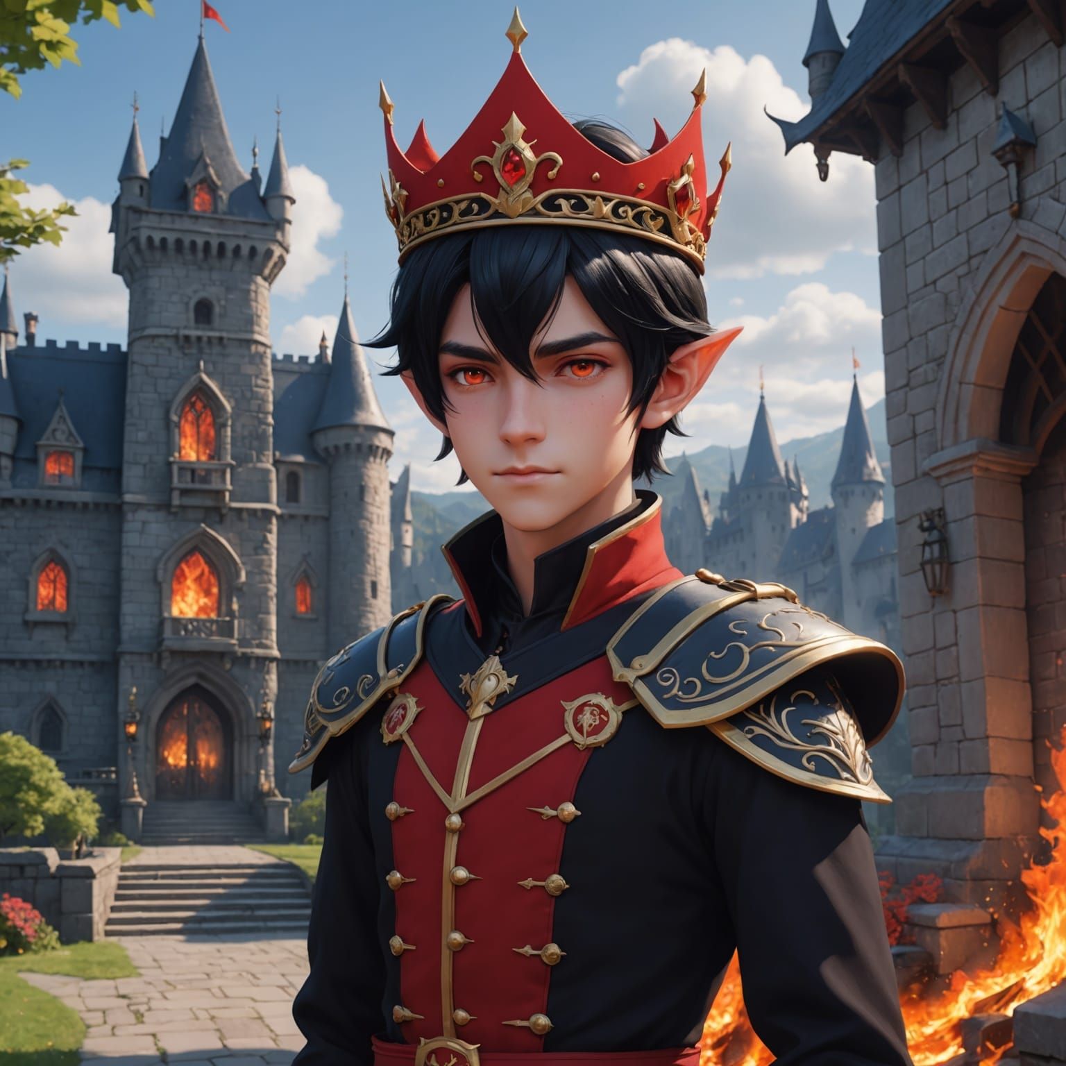 Fantasy Crown Prince in Red and Black Uniform