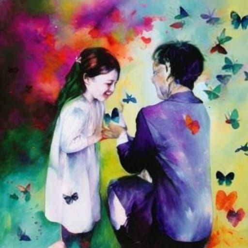 Figures Holding Hands in Watercolor Style