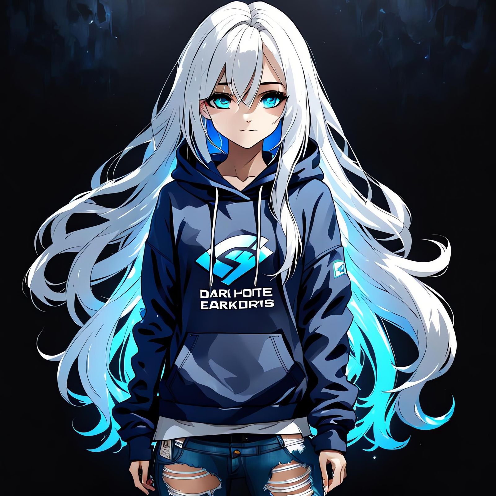 Girl with White Hair in the Darkness