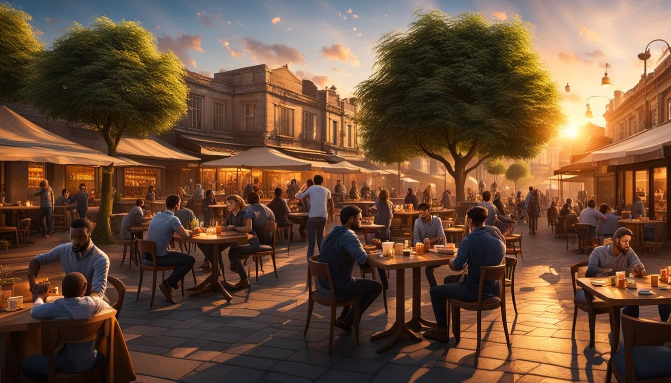 Golden Hour Scene with Activity