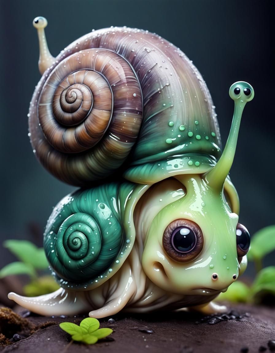Slimy Chibi Snail in Tim Burton Style