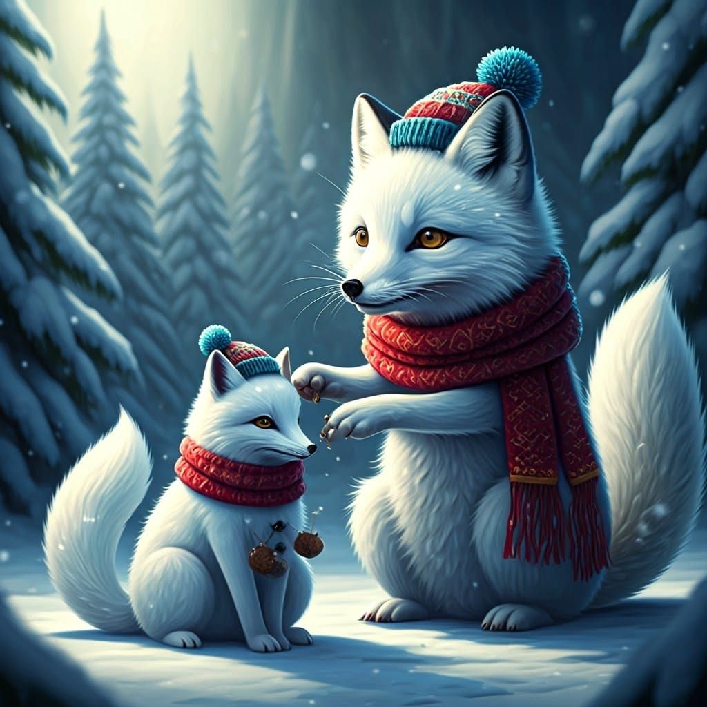 Enchanted Winter Fox Builds Snowfox Sculpture in Arctic Wond...