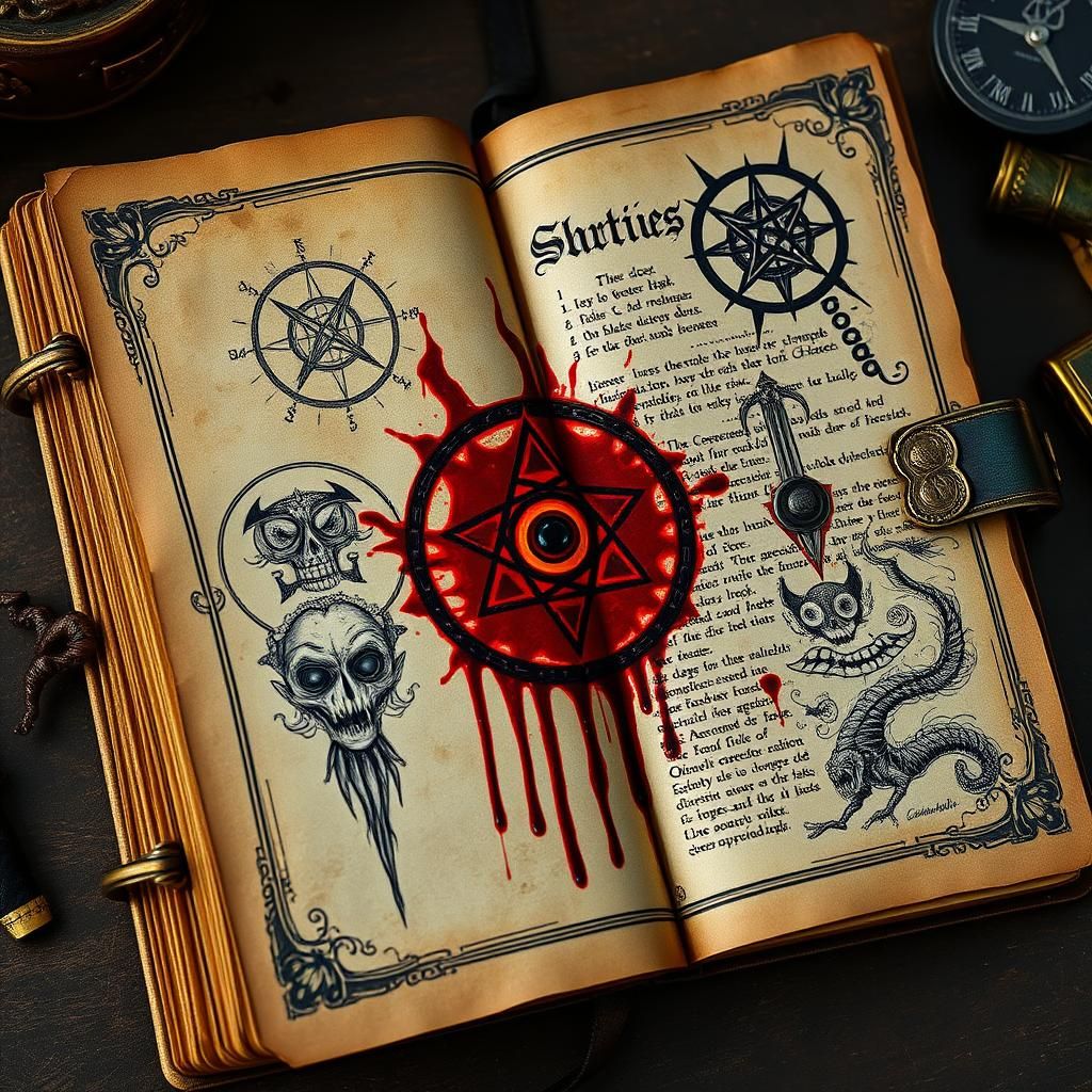 Eerie Voodoo Sorcerer Diary Art in Macabre Style