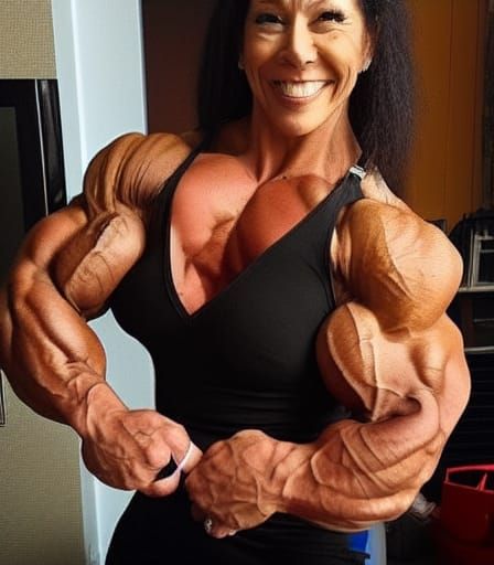 Muscular Mom Flexing: Bodybuilder Physique