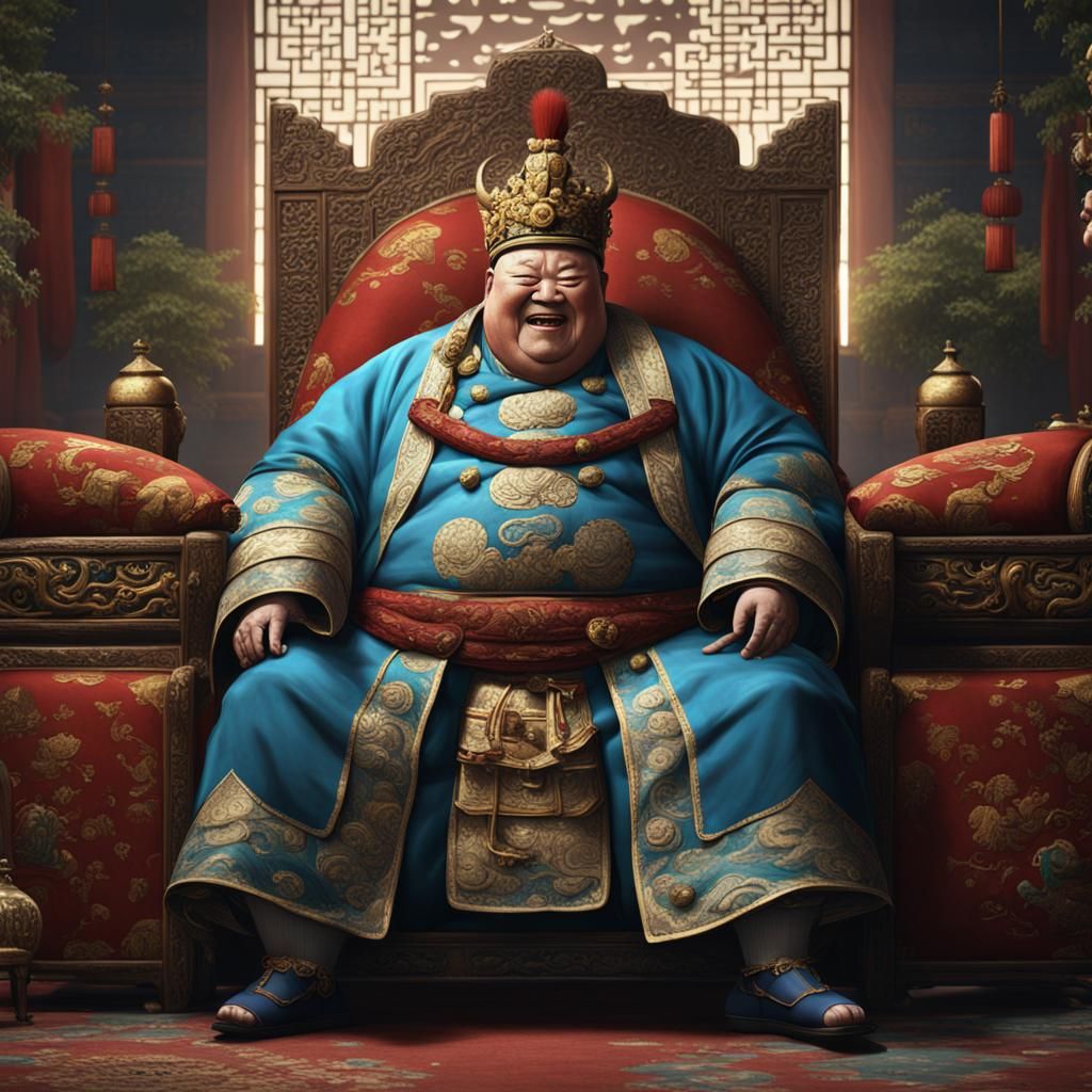 Obese Ming Emperor Laughing: Detailed Matte Painting