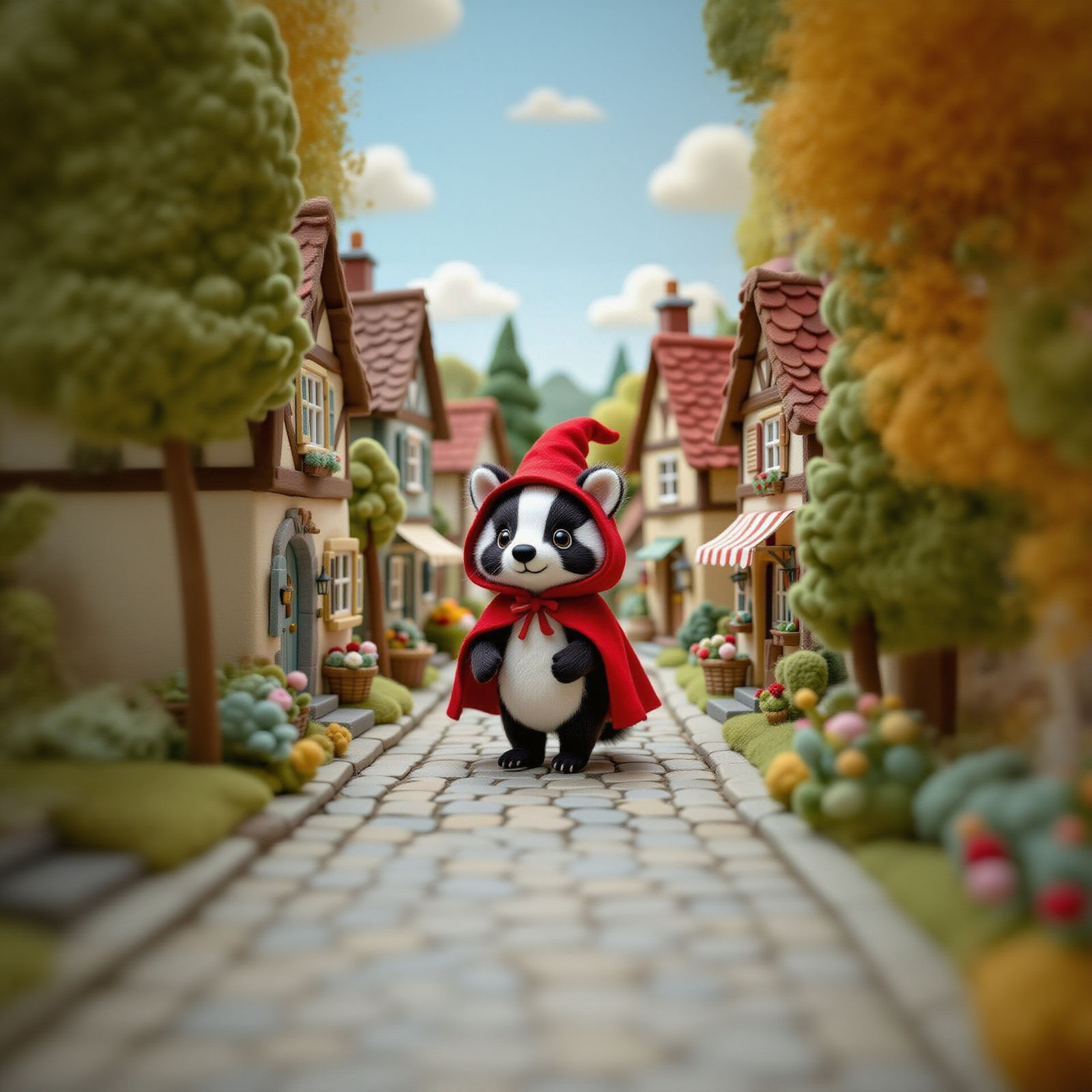 Chibified Felt Badger on Medieval Street