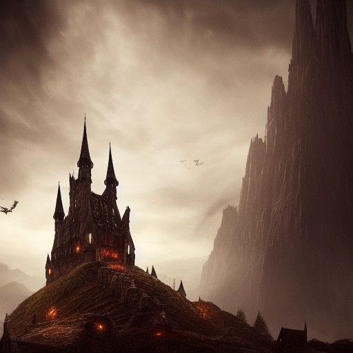 Gothic Vampire Castle in Dark Fantasy Landscape
