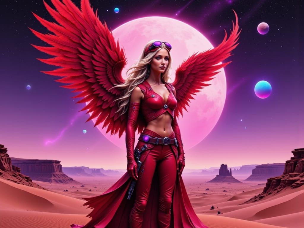 Featherborn Female in Arrakis Desert at Dusk