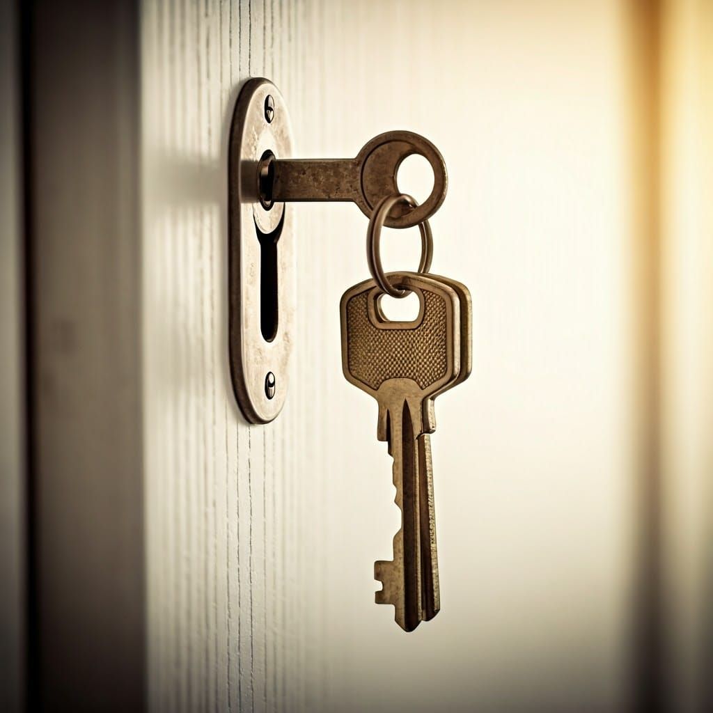 Vintage Keys in White Door Lock: Fine Art Photography