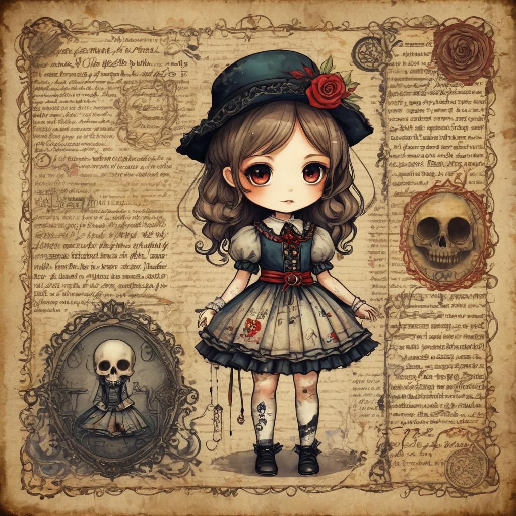 Chibi Figure in Victorian Dress, Watercolor Style