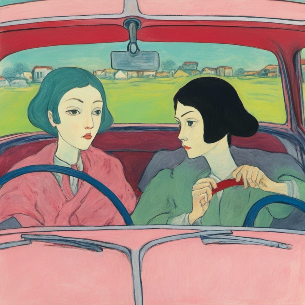 Japanese Women in Car: Surreal Art