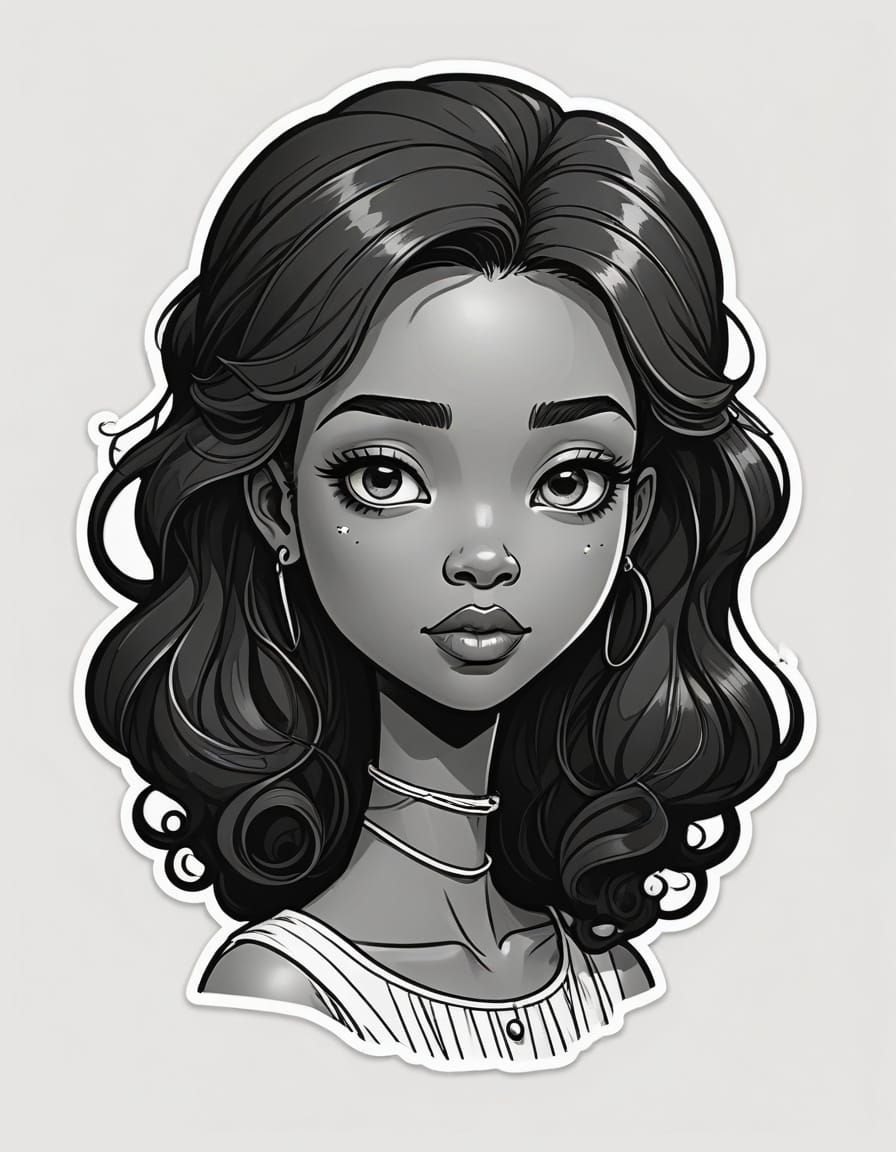 Beautiful Black Girl in a Modern Cartoon Style