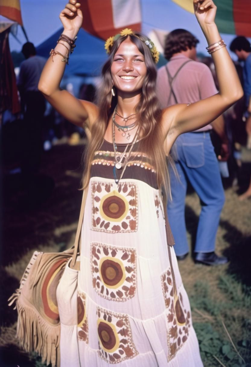 Hippy Woman at Woodstock, Vintage Kodak Photo