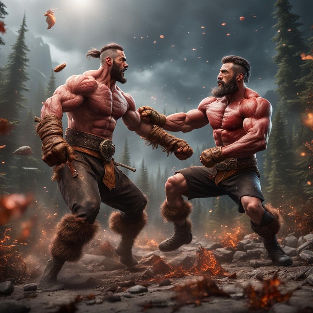 Viking Muscle Fight: Detailed Matte Painting