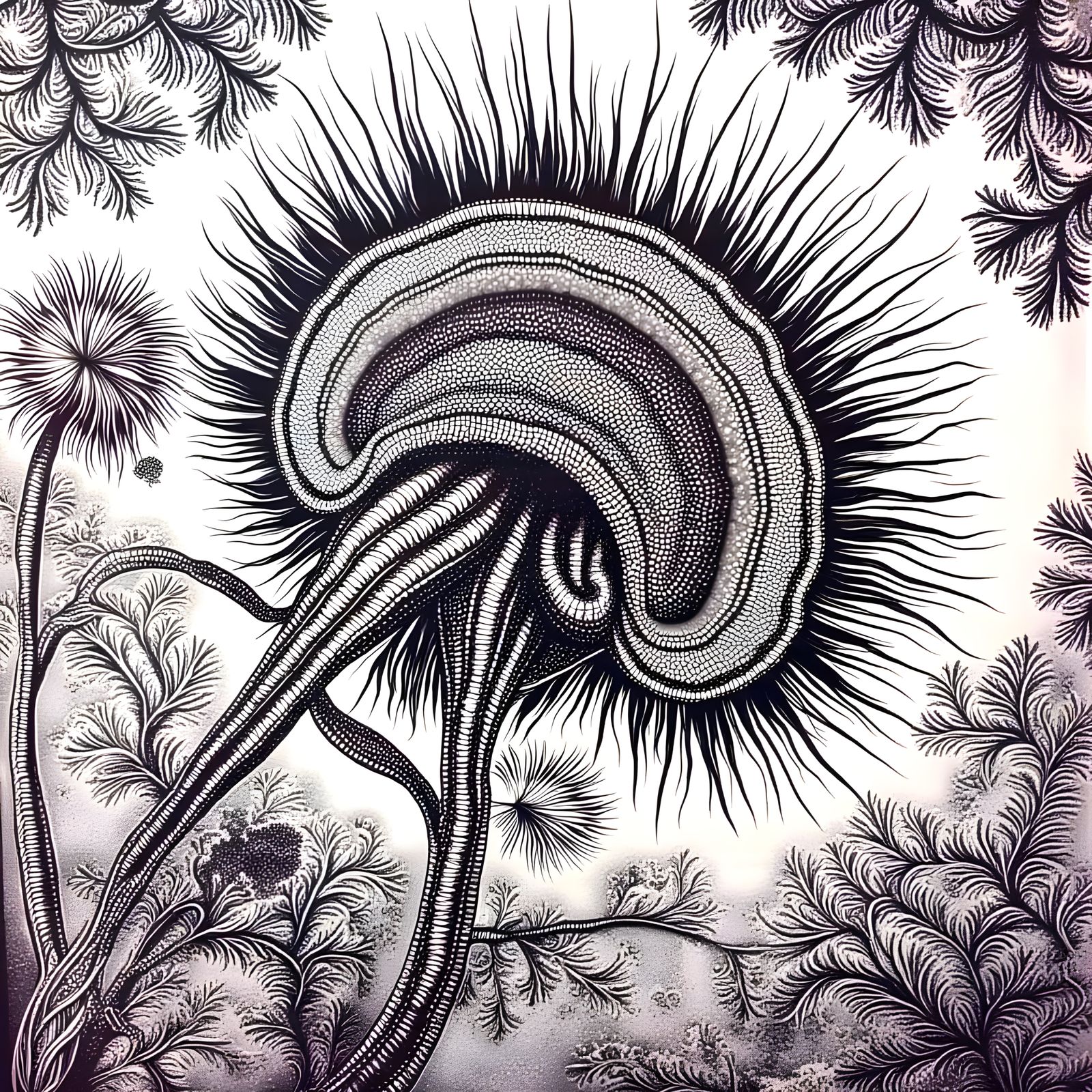 Intricate Stick Creature with Hybrid Flowers in Village