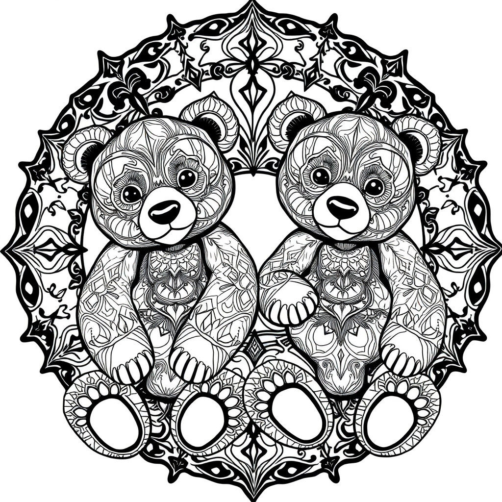 Monochromatic Teddy Bears in Sacred Geometry Style